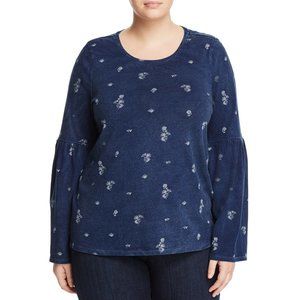 NWT Womens Plus Size 2X Two by Vince Camuto Blue Floral Bell Sleeve Top